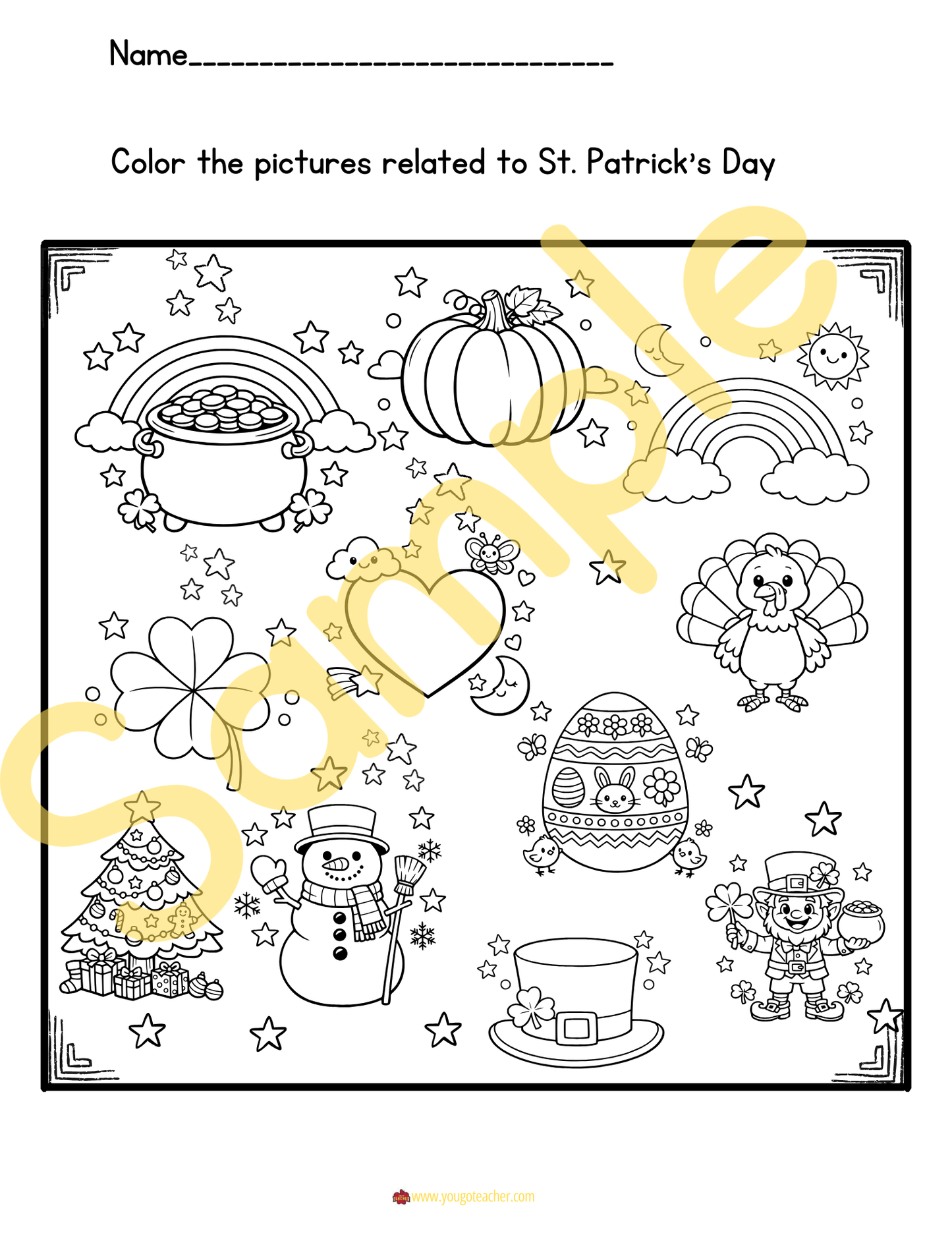 St. Patrick's Day Coloring Pages Bundle] Lucky Shamrocks, Pot of Gold & Leprechaun Hat Activities