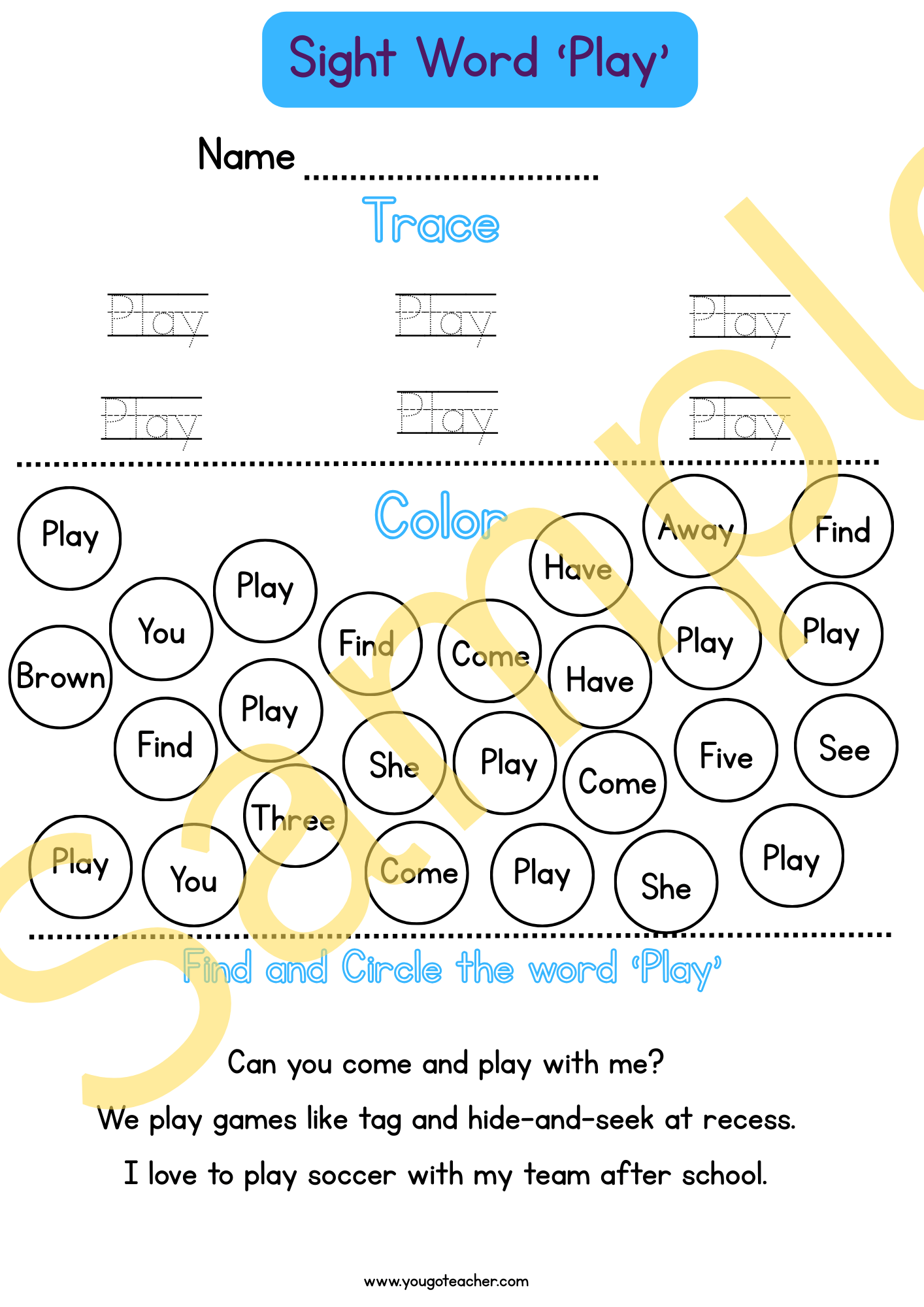 Phonics Worksheets: Kindergarten Sight Word Practice – 44 Printable Worksheets