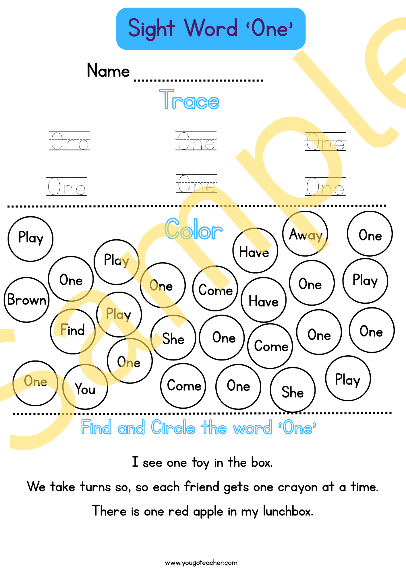 Phonics Worksheets: Kindergarten Sight Word Practice – 44 Printable Worksheets