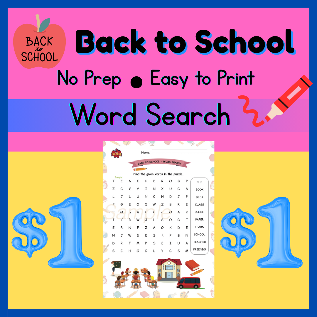 Back to School Word Search Printable