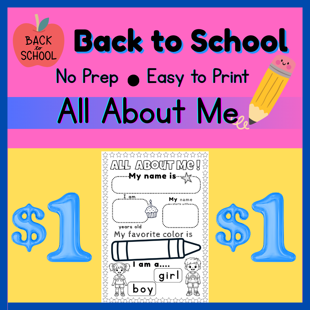 Back to School: All About Me Worksheet: Back to School Activity