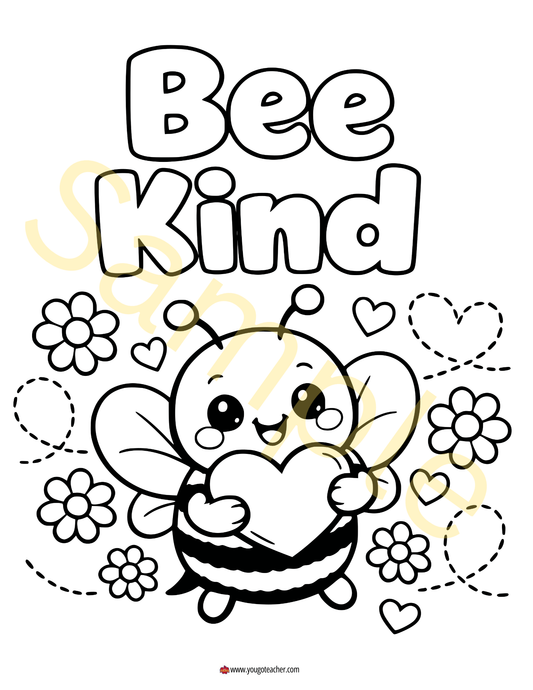 Valentine's Day Coloring Page-"Bee Kind" Cute Bee Printable