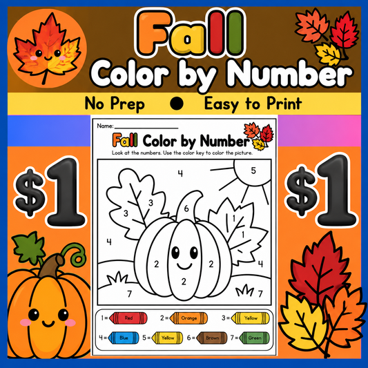 Fall Color by Number Worksheet | Preschool & Kindergarten Fall Activity