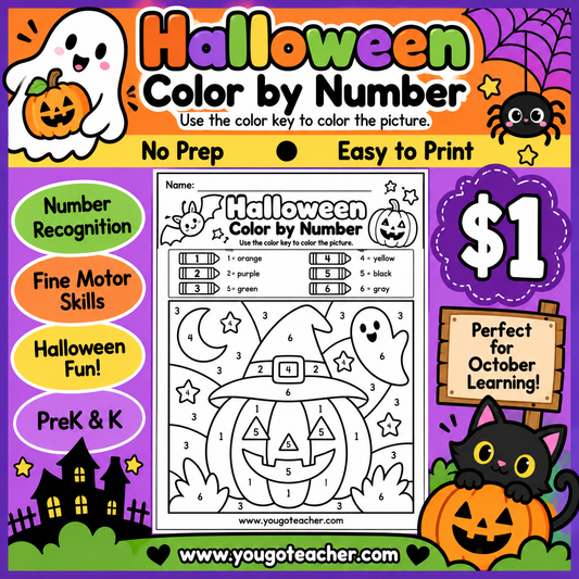 🎃 Halloween Color by Number Worksheet | PreK & Kindergarten Math Activity