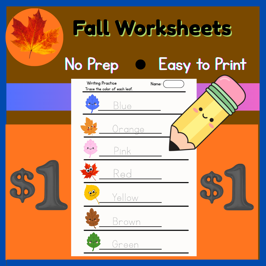 Fall Color Words Tracing Worksheet | Handwriting & Writing Practice|Seasonal Worksheets