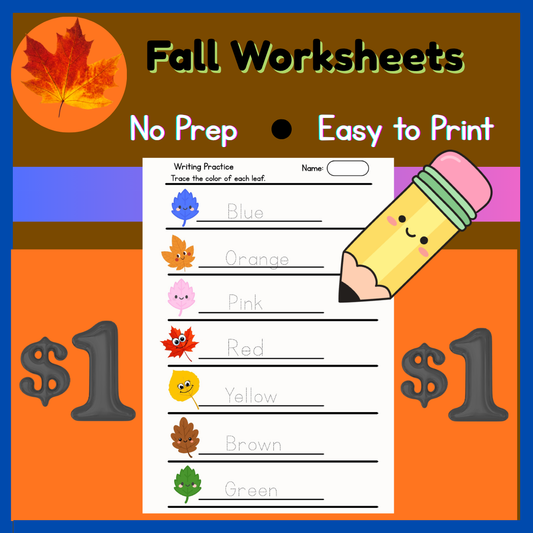 Fall Color Words Tracing Worksheet | Handwriting & Writing Practice|Seasonal Worksheets