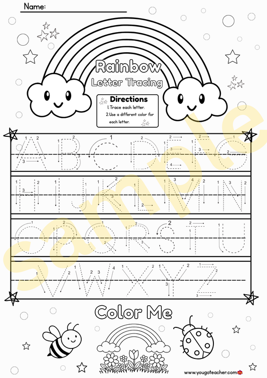 Back to School Rainbow Tracing Printable