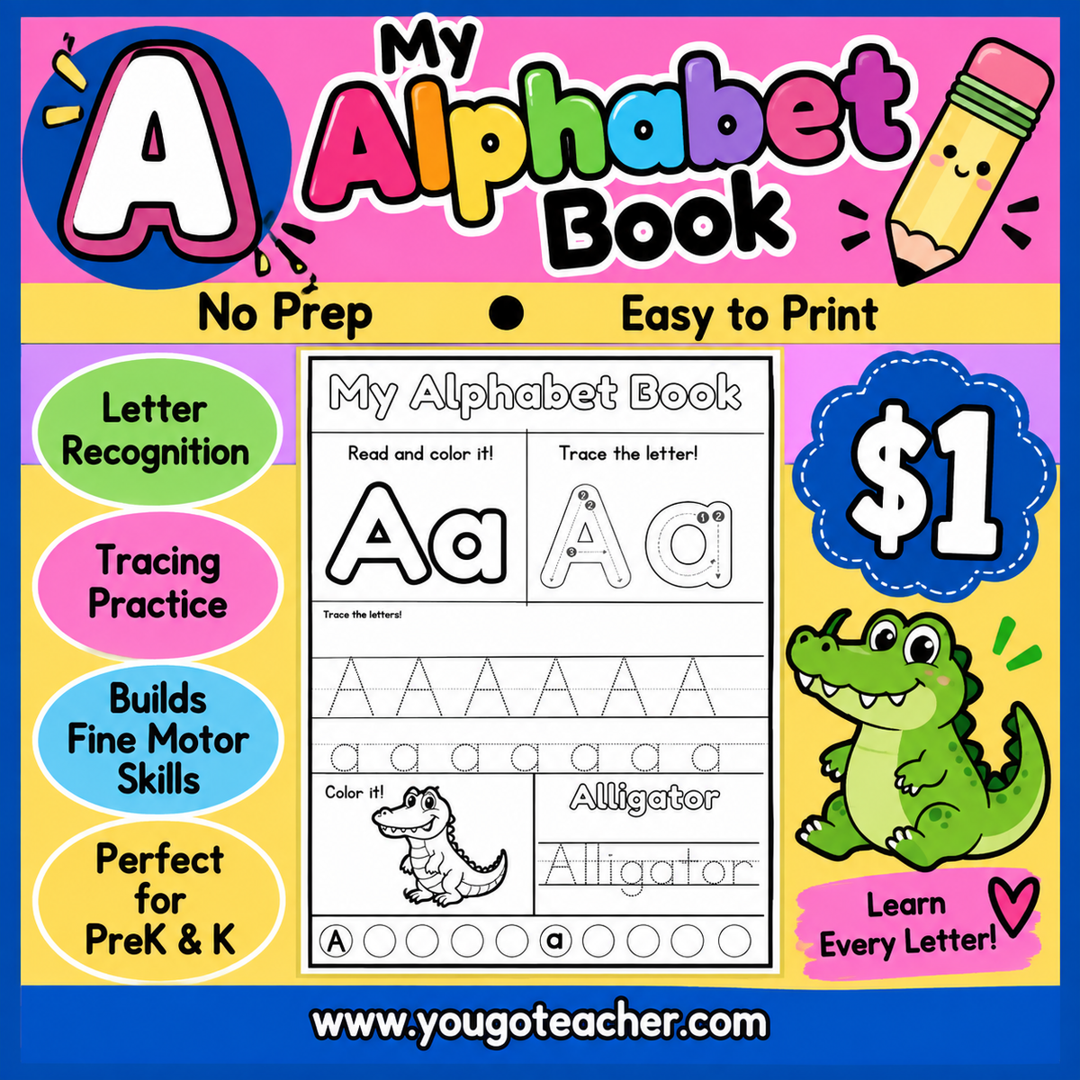 Letter A Alphabet Book | Trace Letter A & Beginning Sounds|Phonics