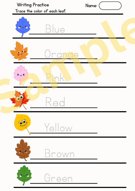 Fall Color Words Tracing Worksheet | Handwriting & Writing Practice|Seasonal Worksheets
