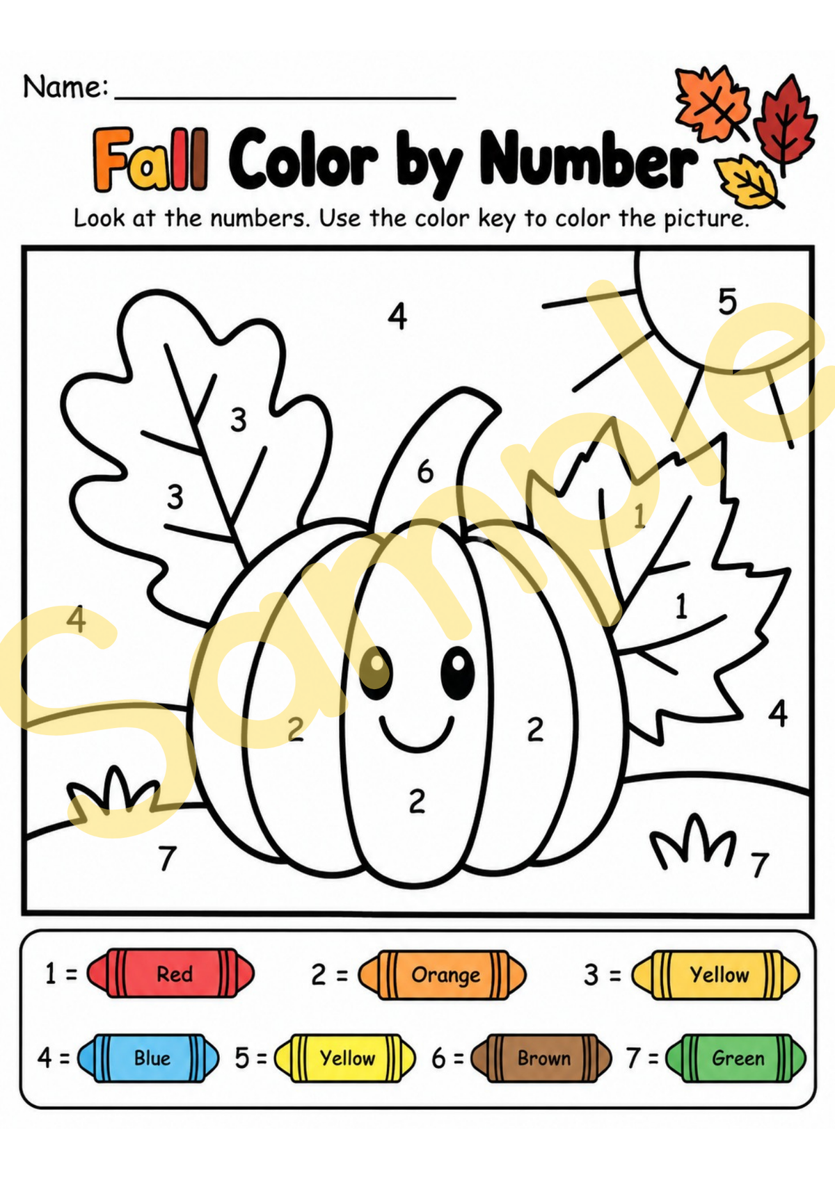 Fall Color by Number Worksheet | Preschool & Kindergarten Fall Activity