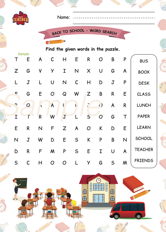 Back to School Word Search Printable