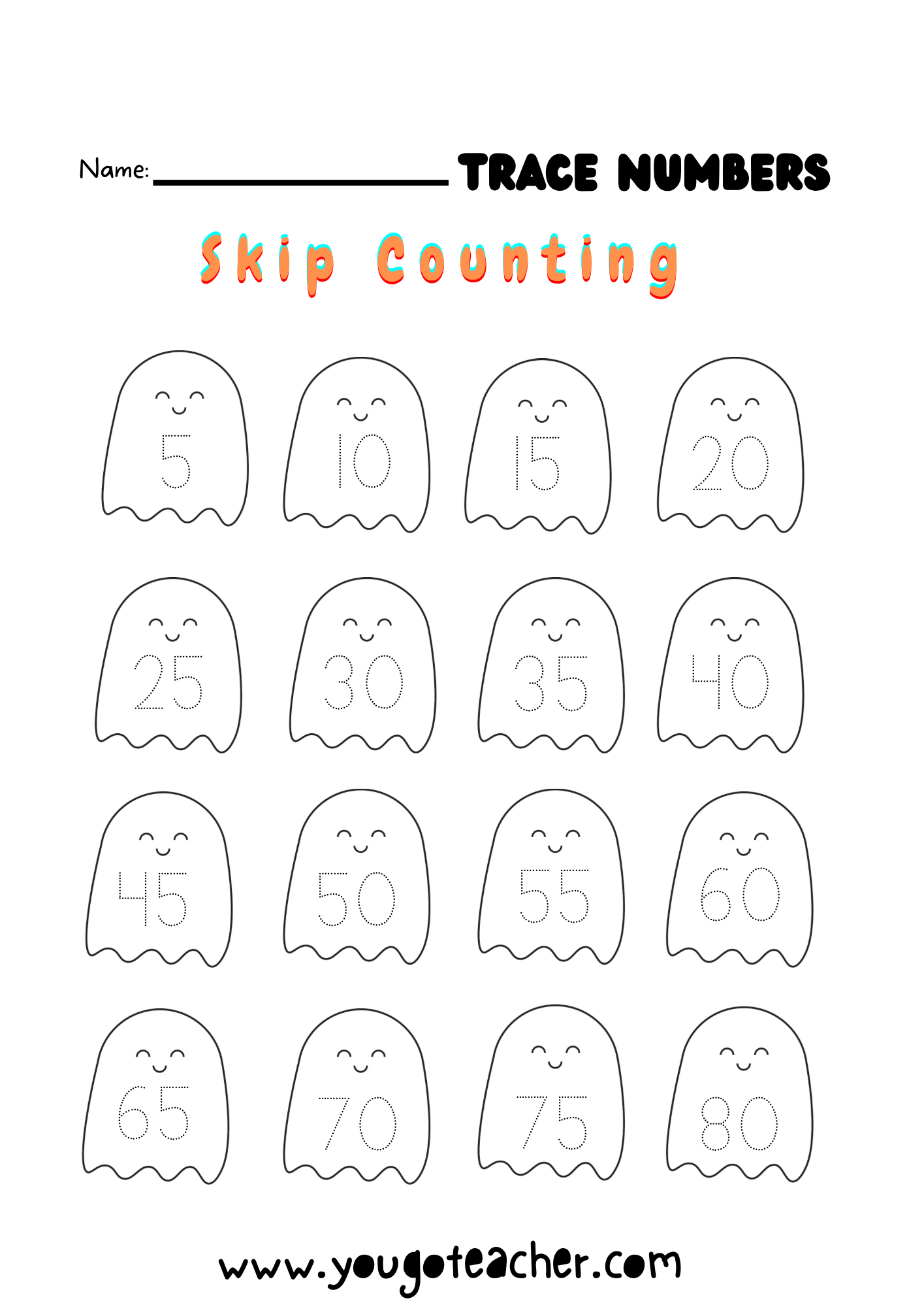 Seasonal Worksheets: Halloween Printable: Skip Counting
