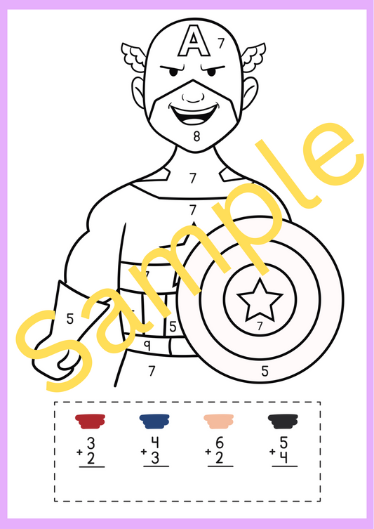 Color by Number: Avengers Addition Worksheet