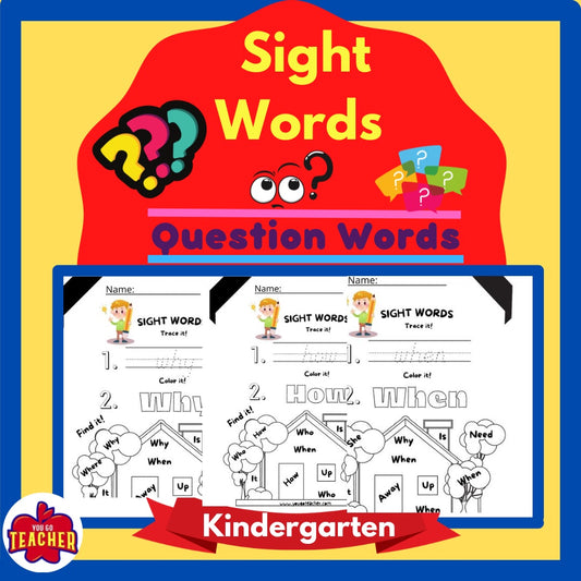 Phonics Worksheets: Question Sight Words! Trace, Color, and Circle!